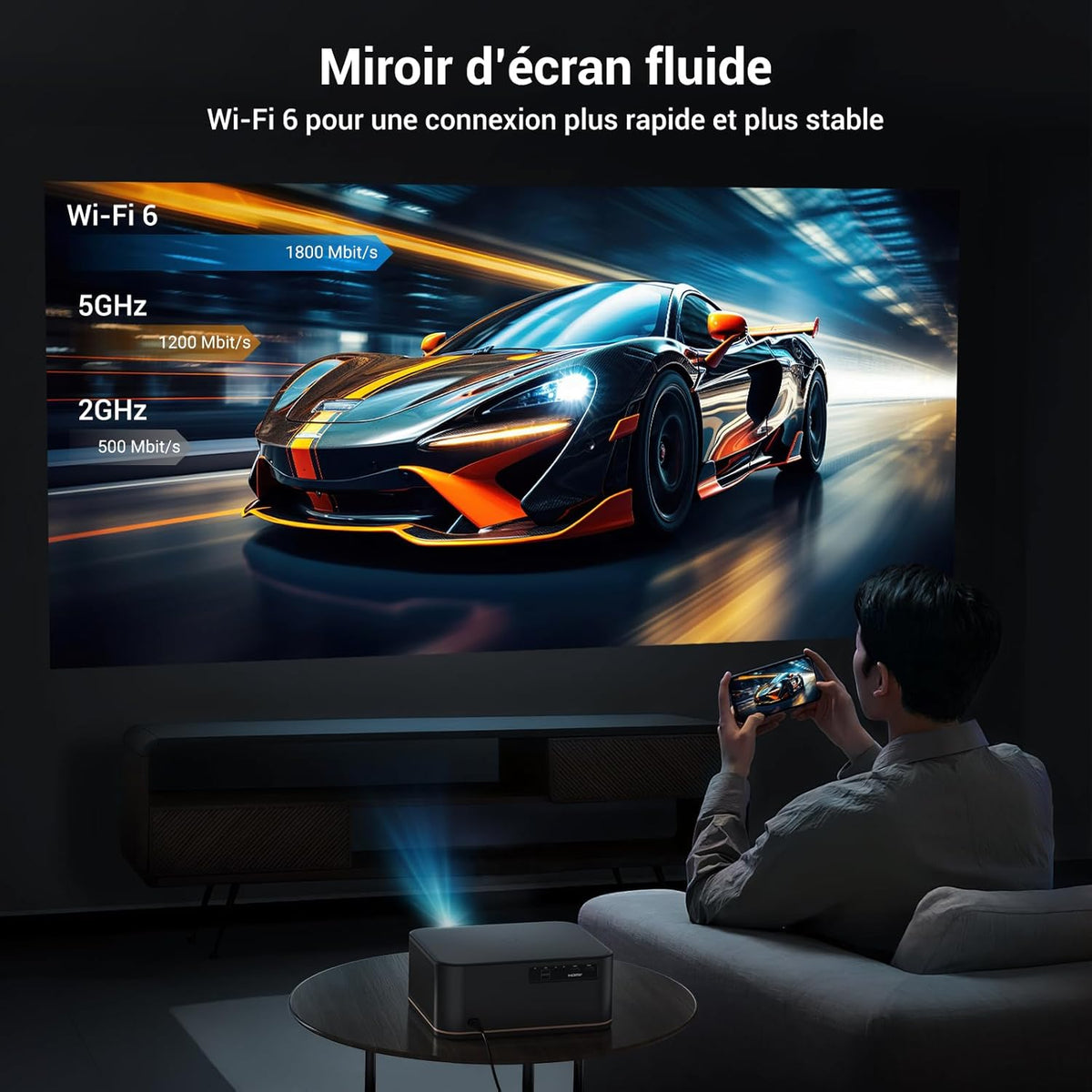 [1500 ANSI/Autofocus/Keystone] HAPPRUN 4K Ultra HD Projector, Home Cinema Beamer met WiFi 6 & Bluetooth 5.2, 300” Scherm met 50% Zoom, Compatibel met Mobiel/TV-Stick/PC / PS5