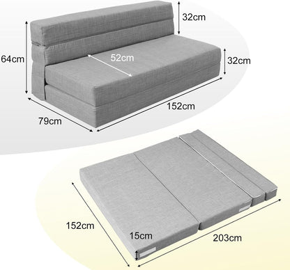 ANONER Traagschuim Uitklapbare Slaapbank met Kussen Twin Size Futon Slaapstoel voor Woonkamer Appartement (Queen, Light Grey)