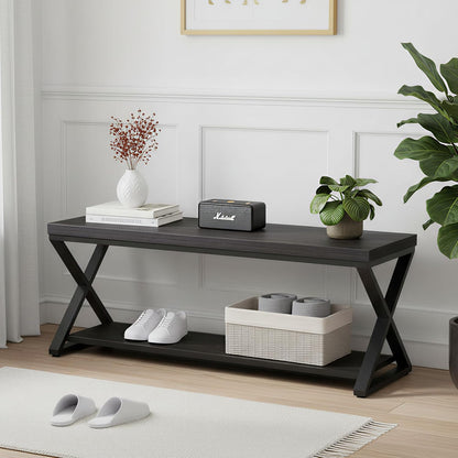 IBF Zwarte bank, moderne instapbank voor slaapkamer, houten metalen opslag halbanken voor eetkamer woonkamer, moderne schoenenrek indoor accenten zitbanken voor de ingang van de foyer, zwart eiken