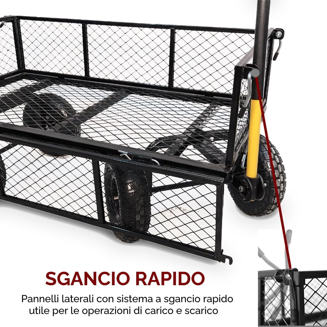 Handwagen met inklapbare zijwanden, max. draaglast 300 kg, bagagedrager voor de tuin.