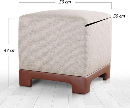 Stijlvolle Tan Poef, 50 x 50 x 47 cm, 50% katoen en 50% linnen, 35 DNS orthopedische spons, 6 cm dik, kunstleren legs, modern en comfortabel zitten