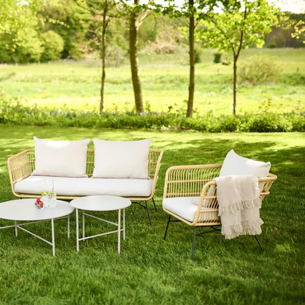 Dax rattan garden chair natural with cushions beige - QUORE
