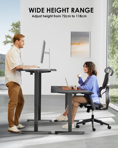 ErGear Elektrisch Zit-Sta Bureau Hoogte Verstelbaar 140 x 70 cm, Zit-Sta Bureau met 4 Geheugen Smart Paneel voor Kantoor thuis met Verdeelplaat