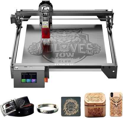 Longer 10 W lasergraveermachine & cutter – upgrade editie met 24.000 mm/min, 3,5 inch kleuren-touchscreen, offline app, voor metaal/glas/hout DIY