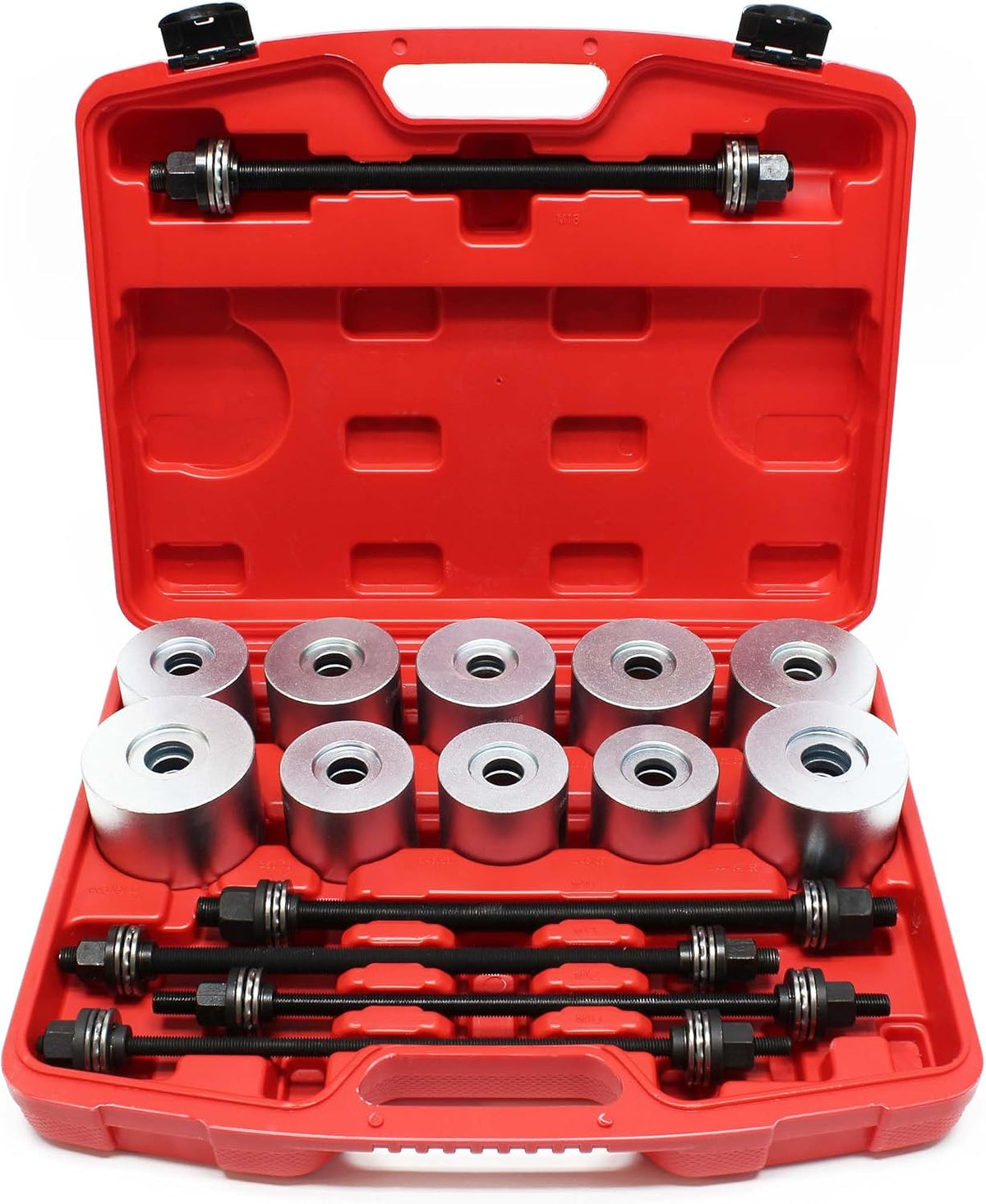 Wiltec silent bearing tractor set 27-piece, silent bearing extractor for axle bearings, bearing puller set with 22 sleeves M10-M18 and 5 spindles