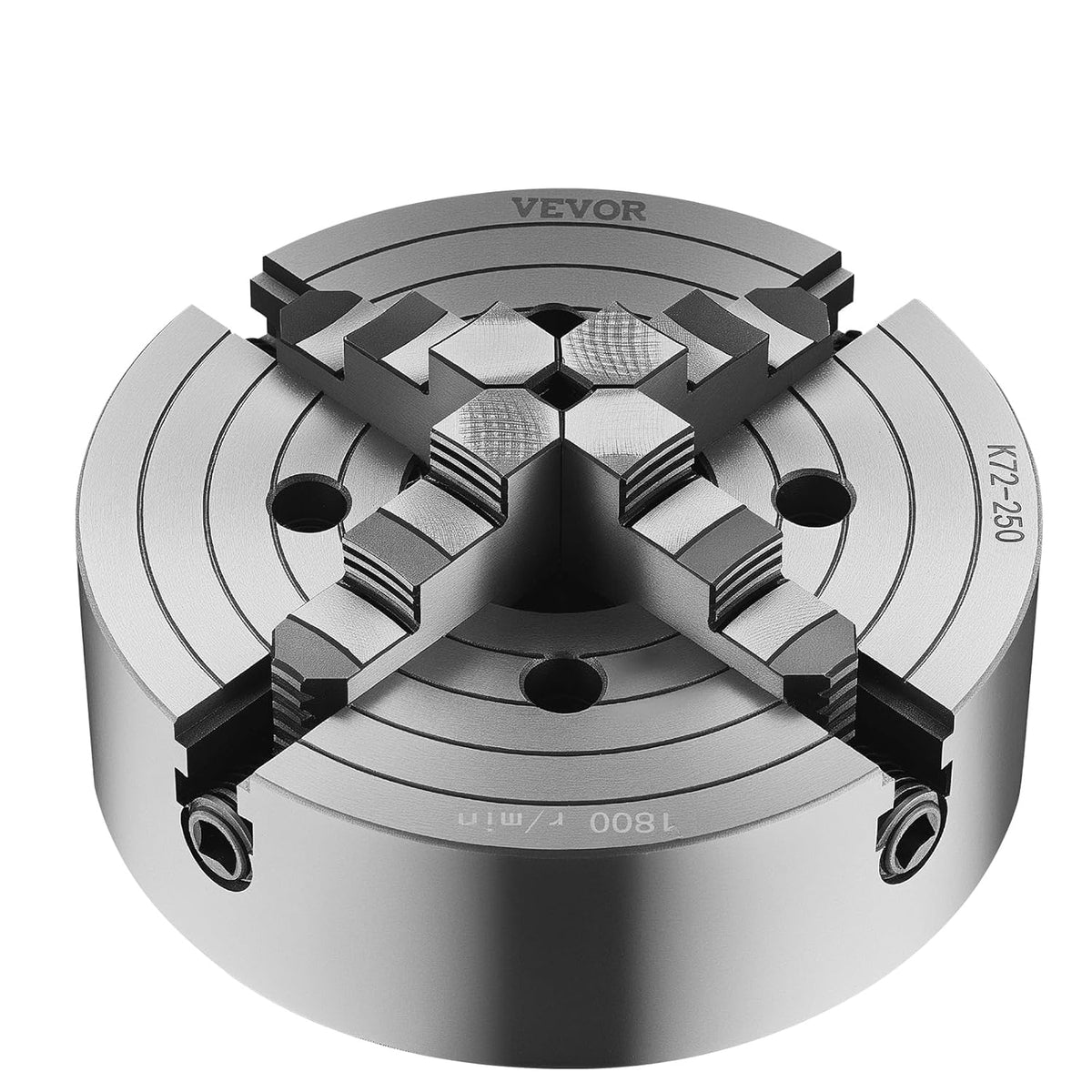 VEVOR 4 jaw lathe holder, 250 mm, lathe chuck, 15-250 mm clamping range with T-key fixing screws, reversible jaw, HT300 cast iron, internal external for wood-metal lathe