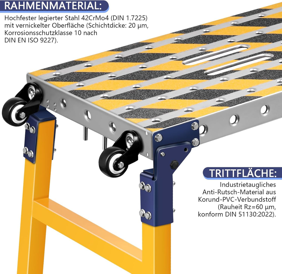 2-in-1 stabiel werkplatform + mobiele lastafel met antislip kleefstrips, 60-90 cm in hoogte verstelbaar, inklapbaar werkplatform loopplatform aluminium frame werkbank gegalvaniseerd, 500 kg