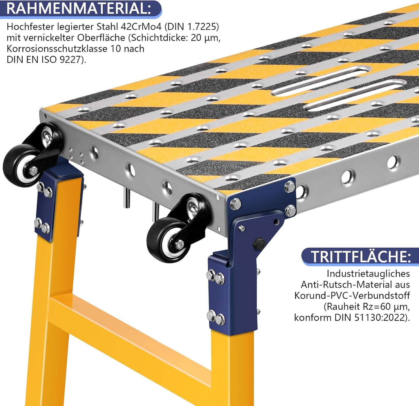 Stabiel 2-in-1 werkplatform + beweegbare lastafel met antislip plakstrips, 140 x 36 cm, verzinkte steiger met verstelbare hoogte, belastbaar tot 500 kg