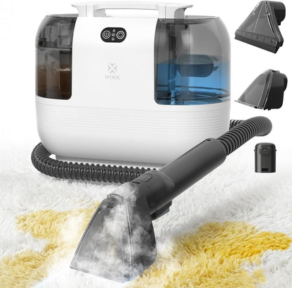 Woox Aspiradora de Agua Tapiceria portátil con vapor caliente, Máquina limpiadora de alfombras 15Kpa de alta succión con accesorios exclusivos Limpiador a vapor 2 en 1 para tapicerías, coches
