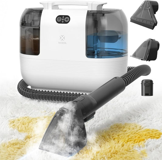 Woox Aspiradora de Agua Tapiceria portátil con vapor caliente, Máquina limpiadora de alfombras 15Kpa de alta succión con accesorios exclusivos Limpiador a vapor 2 en 1 para tapicerías, coches