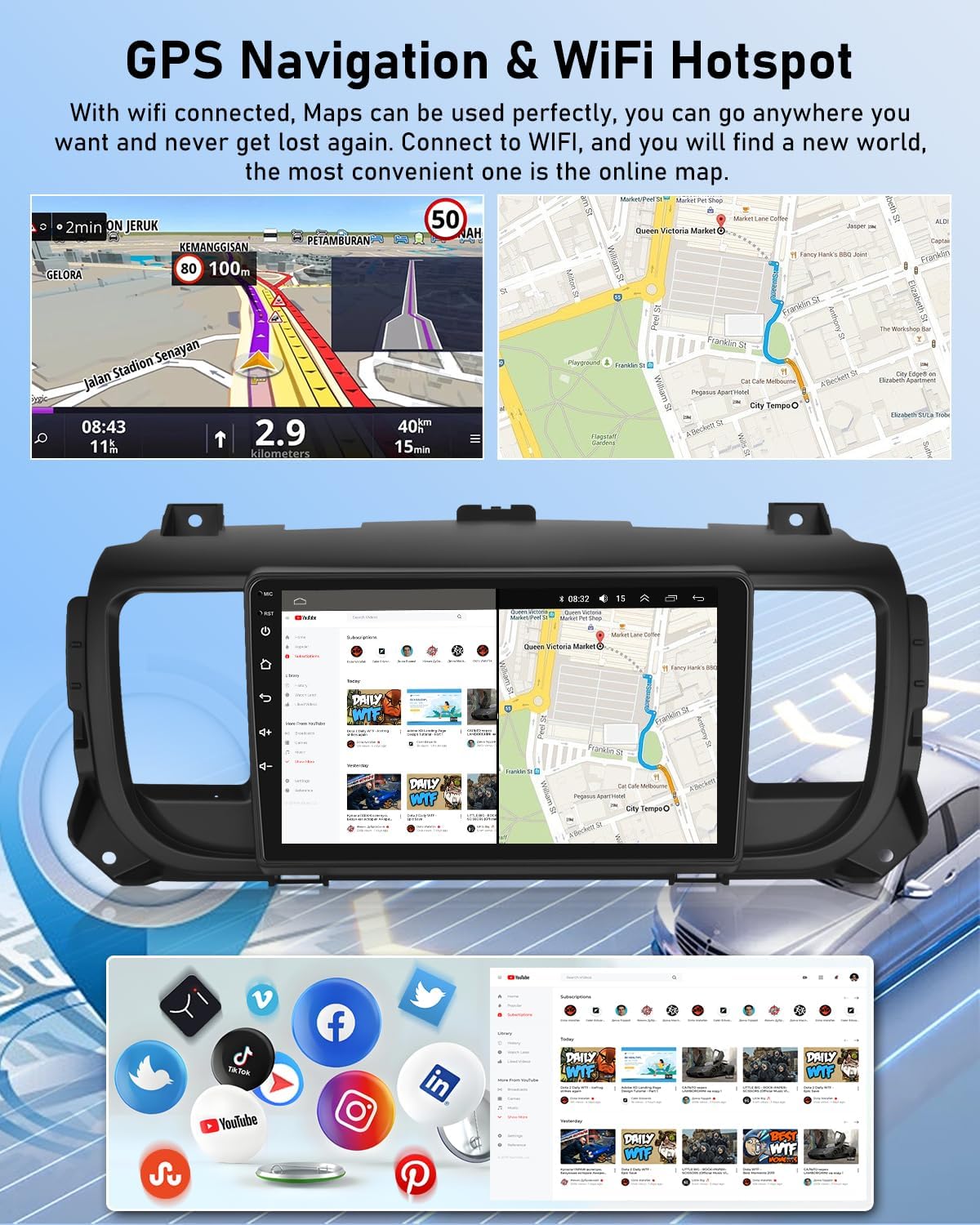 NHOPEEW Android autoradio 2G + 64G voor Citroen Jumpy 3/Peugeot Expert/Toyota Proace 2016-2021 - Draadloze Carplay & Android Auto - Stereo Android 9 inch met WiFi EQ GPS + AHD achteruitrijcamera en