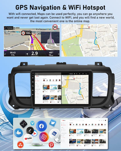 NHOPEEW Android autoradio 2G + 64G voor Citroen Jumpy 3/Peugeot Expert/Toyota Proace 2016-2021 - Draadloze Carplay & Android Auto - Stereo Android 9 inch met WiFi EQ GPS + AHD achteruitrijcamera en
