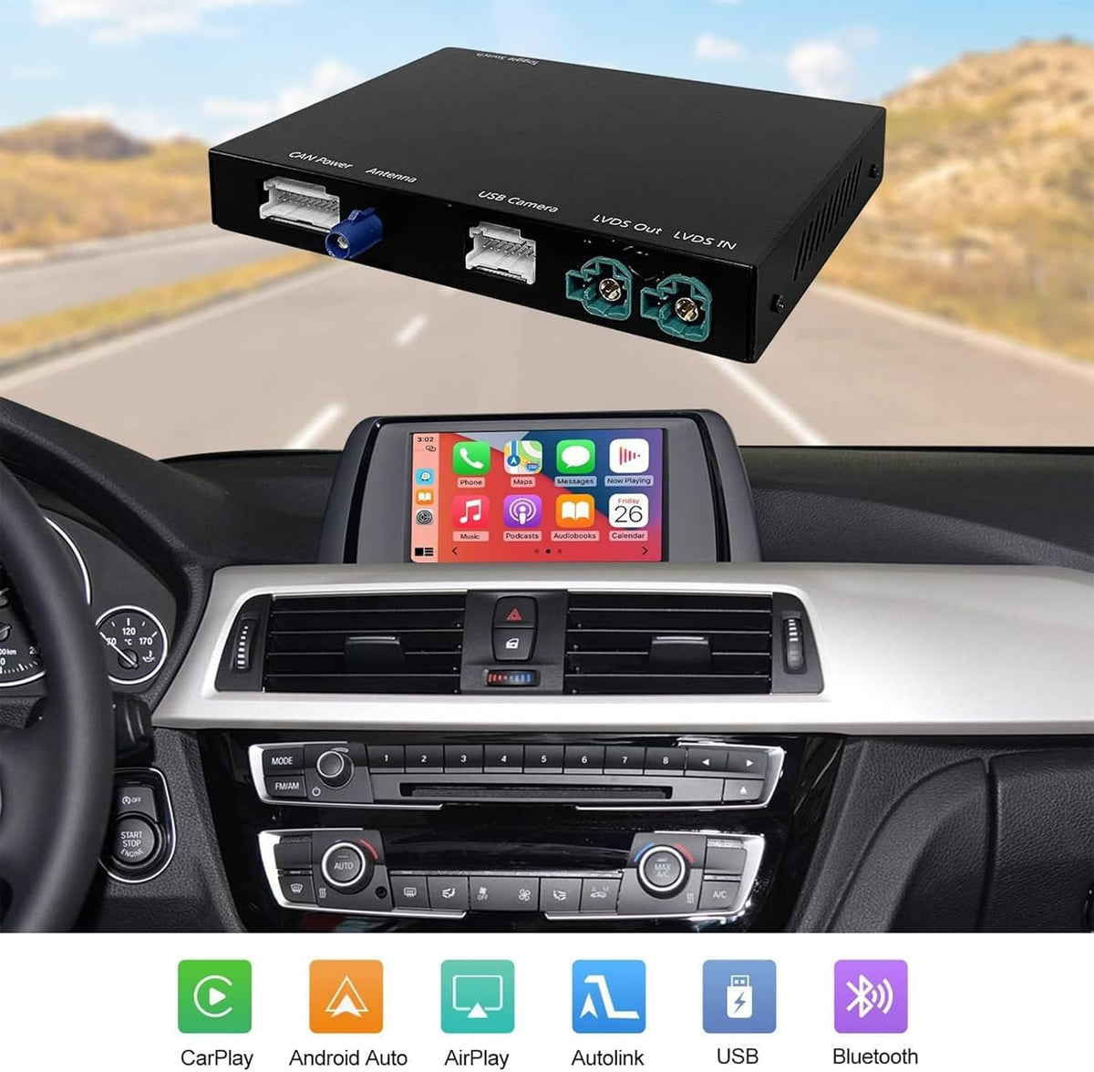 Draadloze CarPlay Android Auto Interface – CarPlay Retrofit Kit – BMW NBT Upgrade – Decoderbox Voor Auto – MirrorLink Ondersteuning – Draadloos & Bekabeld Gebruik – Stuurwielbediening & Camera Support