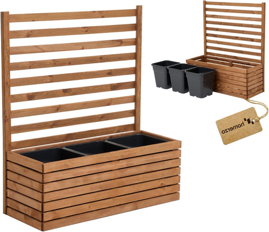 Trellis Planter with Planter, Wooden Flower Box for Garden, Balcony, Patio, Raised Bed with 18 L Plastic Plant Insert (Horizontal Brown, 98 x 36 x 35 cm H115) - QUORE