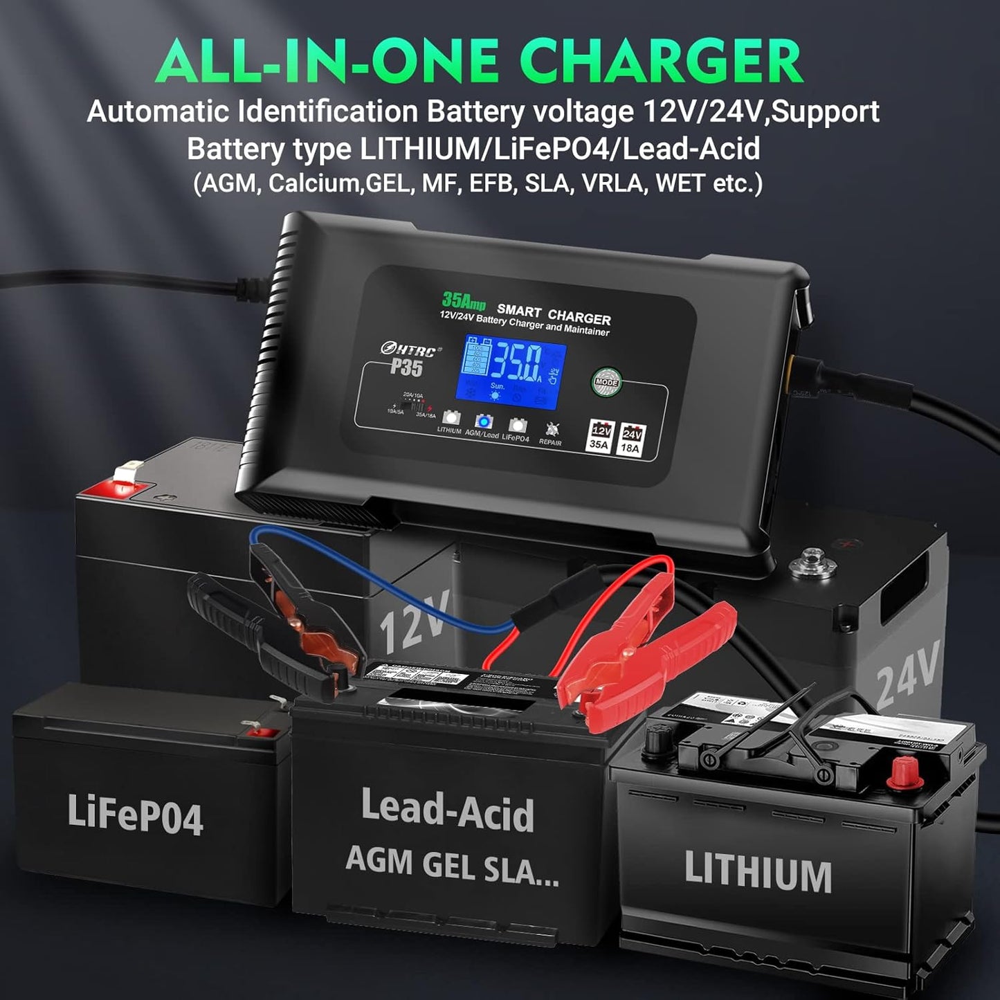 Autoaccu Oplader – Acculader – Batterijlader – Onderhoudslader – Snellader – Intelligente 7-Traps Automatische Lader – Reparatiemodus Voor Lithium En Loodzuur