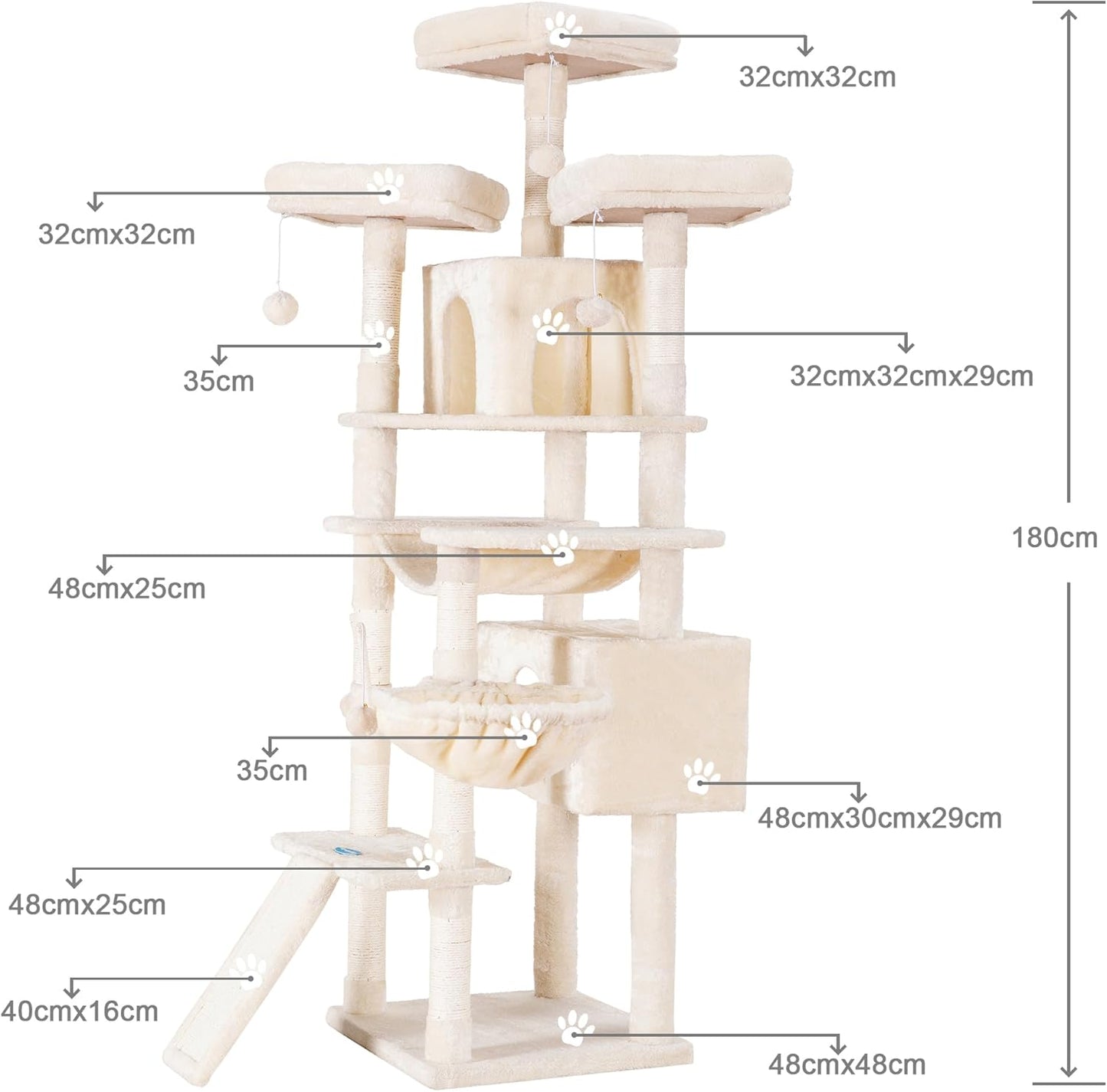 Krabpaal XXL – Kattenboom – Krabmeubel – Klimpaal – Speelpaal – Voor Grote Katten – 180 cm Hoog – Stabiel Met Sisal Touw