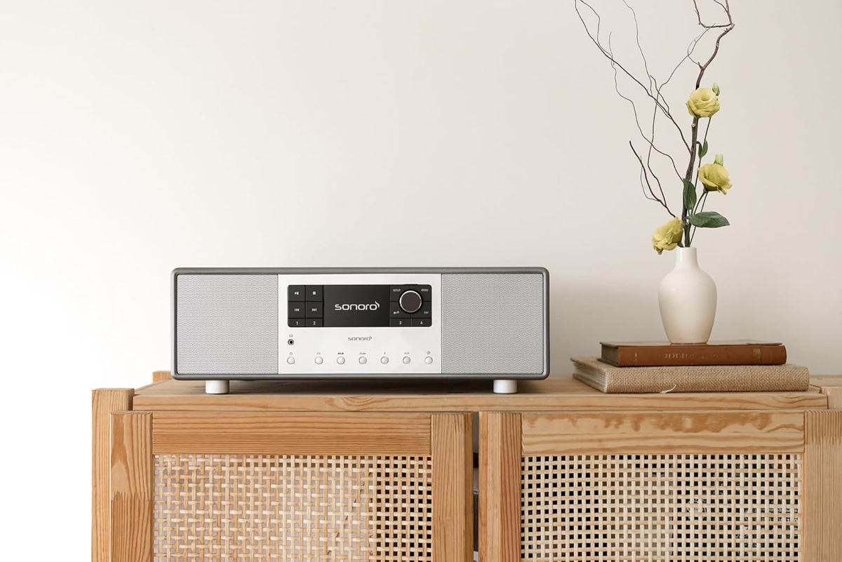 sonoro Primus Internetradio met Bluetooth (Spotify, Deezer, Podcasts, FM/UKW, DAB Plus, WLAN, AUX-in, houten behuizing) Stereo-installatie Mat Grafiet