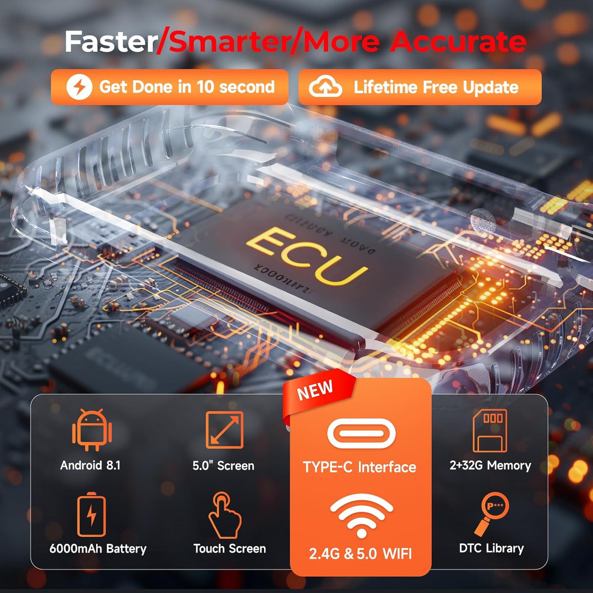 OBD2 Scanner – Autodiagnose Tool – Foutcode Lezer – Diagnosetool Auto – Scanapparaat Auto – 5 Inch Touchscreen – 7 Resetfuncties inclusief Batterijtest