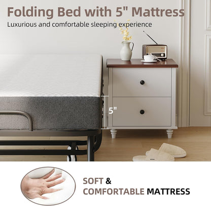 Deluxe opklapbed (incl. 13 cm dik traagschuimmatras), inklapbaar logeerbed, volwassenen 100 x 190 cm, metalen klapframe, versterkt metalen rooster, stofbestendige opbergtas, belastbaarheid 250 kg