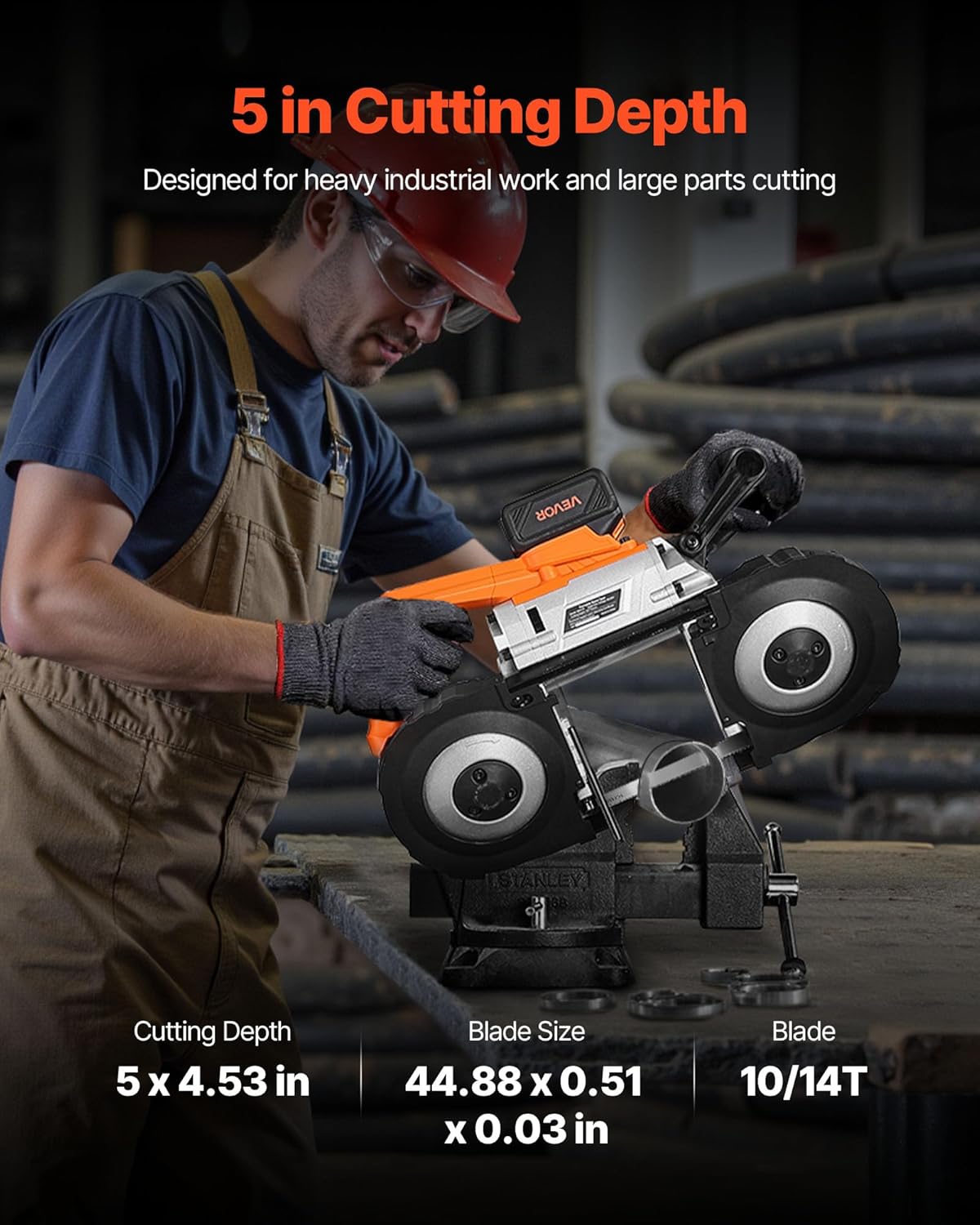 VEVOR 20 V accu-bandzaag, 127 x 115 mm zaagdiepte, metalen bandzaag met borstelloze motor, 4000 mAh-accu en oplader, 0-120 m/min variabel toerental, voor het zagen van metaal en hout