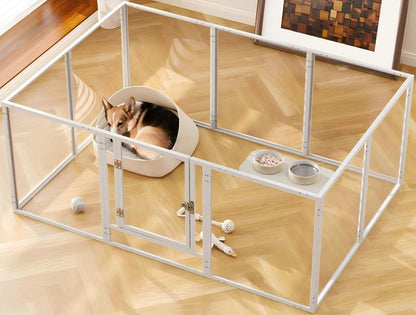 Doorzichtige acryl hondenspeelbox voor binnen - 130 cm 10 panelen huisdierbox voor kleine honden en katten, buitengebruik met deur, eenvoudig te monteren en schoon te maken (wit-10, 23 inch, 10
