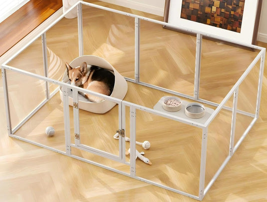 Doorzichtige acryl hondenspeelbox voor binnen - 130 cm 10 panelen huisdierbox voor kleine honden en katten, buitengebruik met deur, eenvoudig te monteren en schoon te maken (wit-10, 23 inch, 10