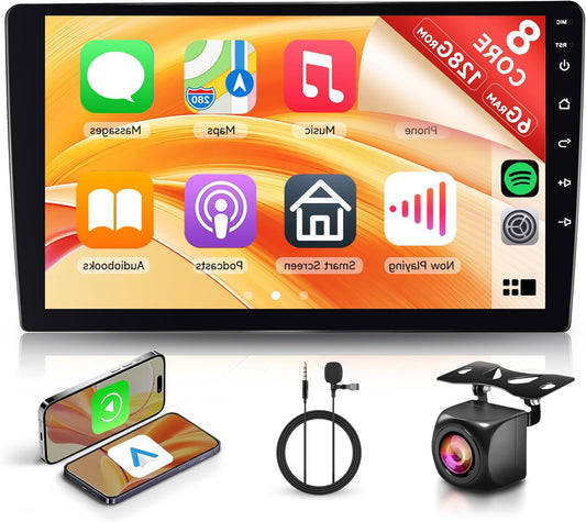 6G + 128G 8 Core Android Car Radio 2 Din, 9 Inch Touch Screen Car Radio with Wireless Carplay Android Car Mirror Link Bluetooth FM/RDS/EQ/DSP WiFi GPS Steering Control Rear View Camera - QUORE