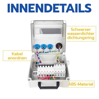 Bouwstroomverdeler met wifi-schakelaar type A, 40 A, 30 mA RCBO wandverdeler met CEE-stopcontact, 16 A, waterdicht, met handgreep voor verdeelkast (3 x 16 A 1P LS+1 x 16 A, 3P LS+ FI/LS met