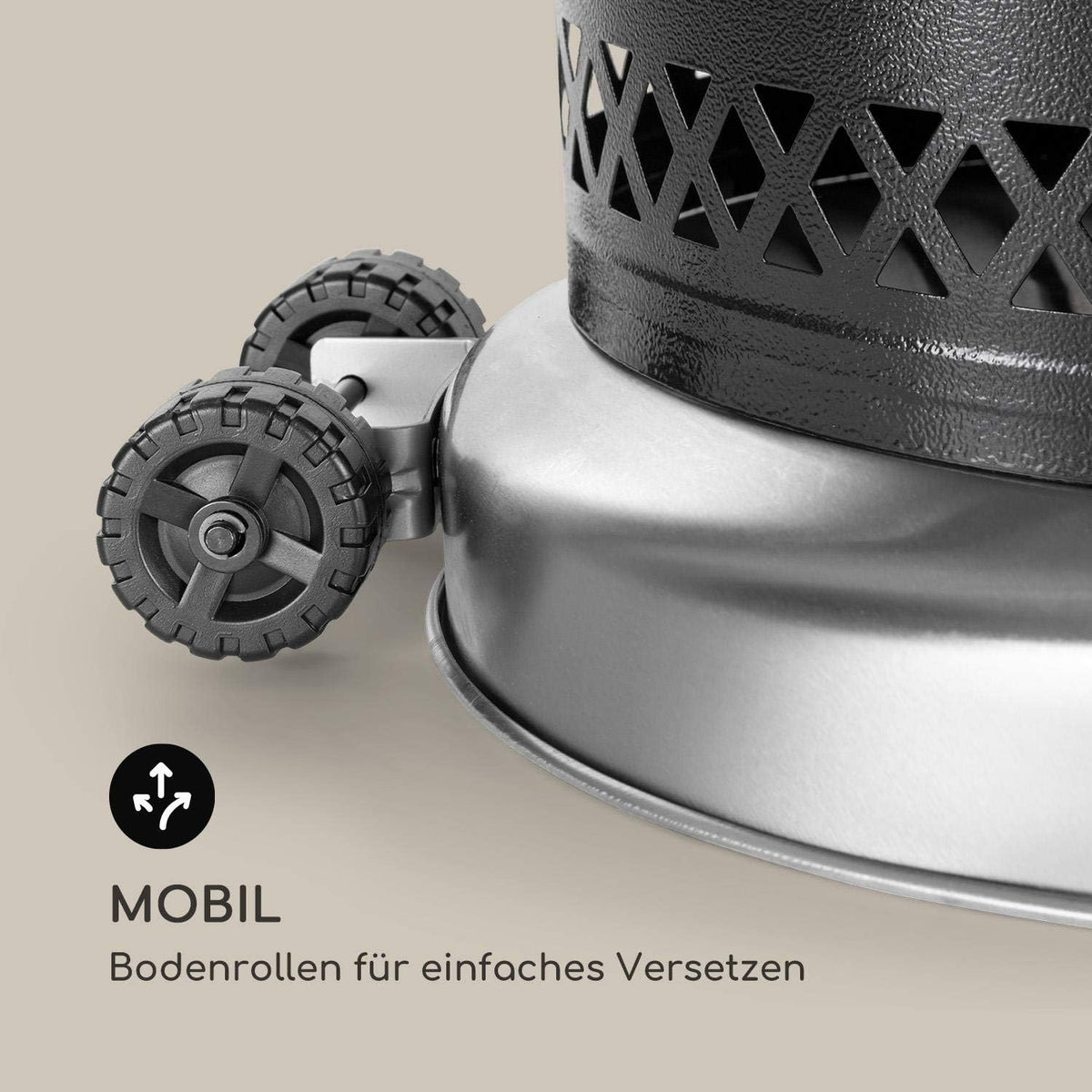 Blumfeldt Verwarming paddenstoel gas voor terras, tuin en balkon, terrasverwarming met 360° vlammenzicht, outdoor gasverwarming, elektrische ontsteking, wieltjes