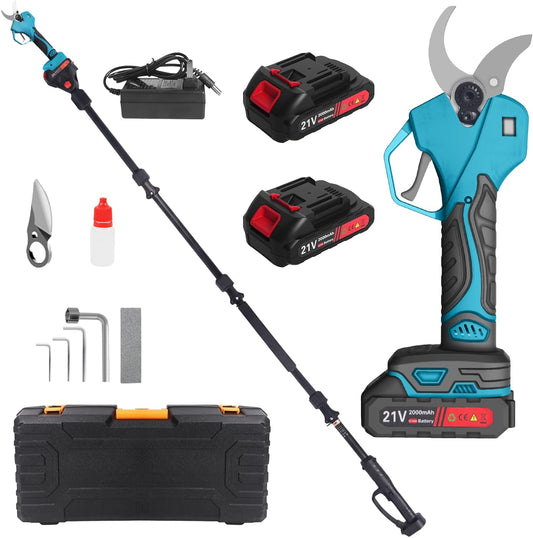 Bostar Elektrische tuinschaar, 40 mm, met telescoopstang met 2 x 2000 mAh batterijen, 2-in-1 set, elektrisch, voor het snoeien van bomen, erf