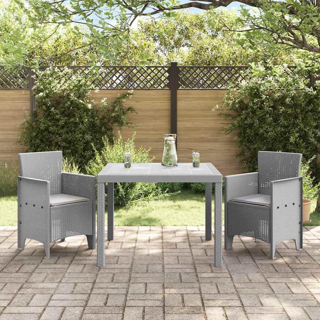 Tuin-eetgroep, 3 stuks, lichtgrijs, polypropyleen, zitgroep met stoelen en tafel, balkonmeubelset voor terras, tuin, balkon - B - QUORE