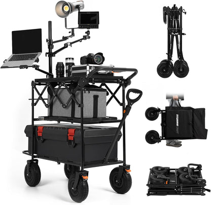 TARION Videoproductie Camera Cart: Opvouwbare winkelwagen voor fotograaf Quick Release met 360 ° draaibare wielen voor filmstudio podiumverlichting opslag digitale technische kar laadvermogen tot 20