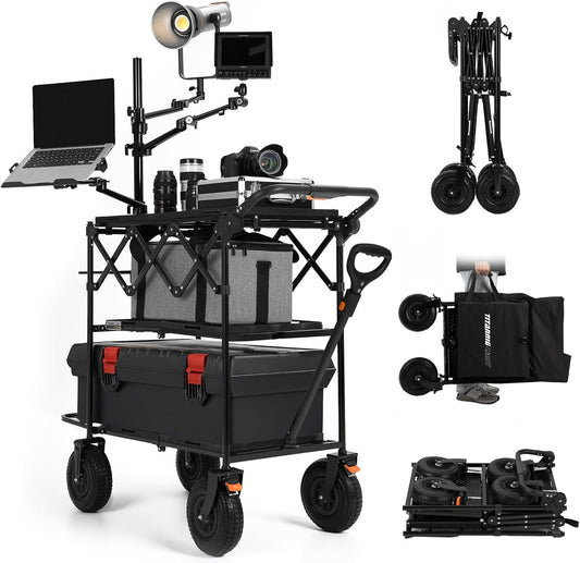 TARION Videoproductie Camera Cart: Opvouwbare winkelwagen voor fotograaf Quick Release met 360 ° draaibare wielen voor filmstudio podiumverlichting opslag digitale technische kar laadvermogen tot 20