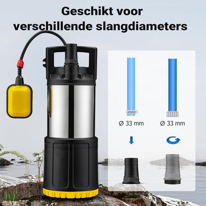 Wiltec dompelpomp met vlotterschakelaar 1200 W, hoge capaciteit dieptepomp tot 7 m diepte, waterpomp met 40 m opvoerhoogte, pomp voor schoon water, wegpompen van water, drainagepomp