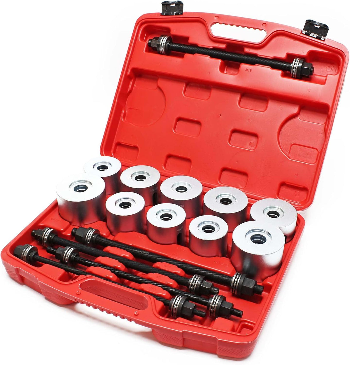 Wiltec silent bearing tractor set 27-piece, silent bearing extractor for axle bearings, bearing puller set with 22 sleeves M10-M18 and 5 spindles