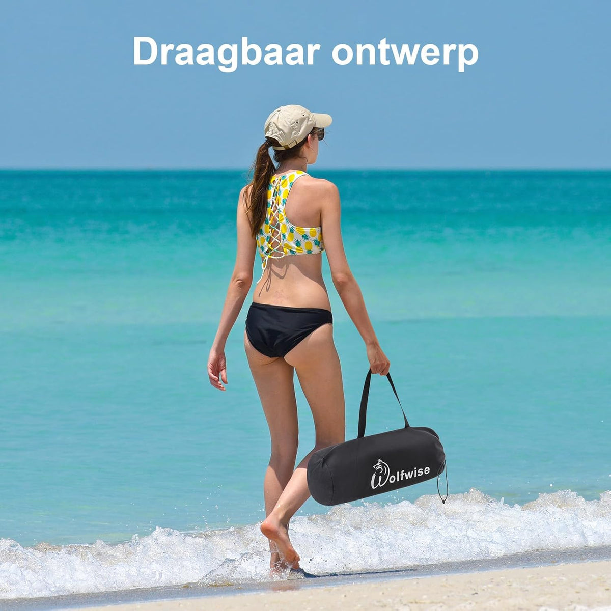 WolfWise UPF50+ Strandtent Zonnescherm, 2,3 x 2,3 m Familie Strand Parasol Geschikt voor 2-6 Personen, Gemakkelijk Op te zetten Winddicht Waterdicht Strand Afdak, Blauw, Large