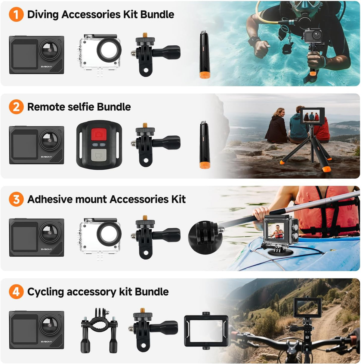 SVBONY SvGo2 Action Camera 4K30FPS, 20MP, Waterdichte Behuizing Onderwatercamera 30M, 5x Zoom Touchscreen Sportcamera's, met Bekabelde Microfoon, EIS Anti-shake, Afstandsbediening, voor Sport Vlog