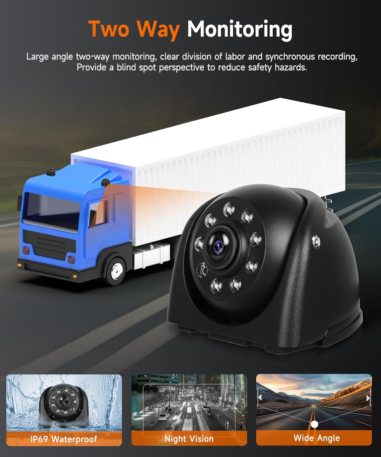 Spiegel-dashcam met 2 achteruitrijcamera's, vrachtwagen achteruitkijkspiegel met verticaal scherm voor vrachtwagen bus, 10,36 inch touchscreen-monitor met BSD-systemen/DVR/loopopname, IP67 waterdicht