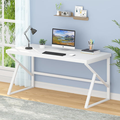 HSH Wit Bureau, Modern Home Office PC Laptop Bureau, Groot Industrieel Metalen Houten Bureau voor Executive Schrijven Werk Studie Gaming, Lange Student Computer Tafel voor Slaapkamer Woonkamer, Wit