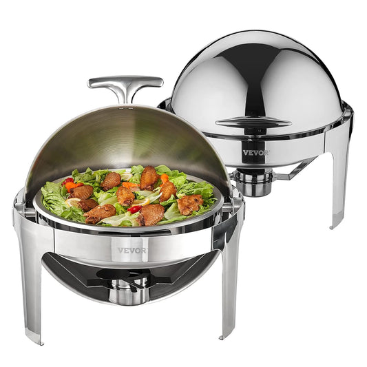 VEVOR DT-C1101 Ronde Catering Warmer Server Chafing Dish Buffet Set, Roestvrij Staal, Zilver