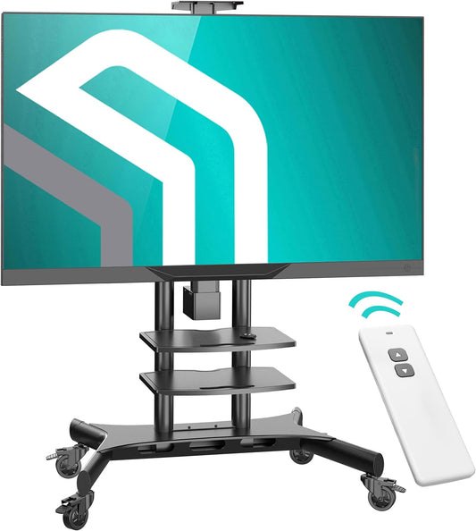 ONKRON Gemotoriseerde TV Beugel op Wielen voor 50" - 86" Scherm, Mobiele TV Standaard met TV Lift tot 90.9 kg - Vloerstandaard Televisie Lift Max VESA 800x500/TV Lift Elektrische Kast TS1881E-B Zwart
