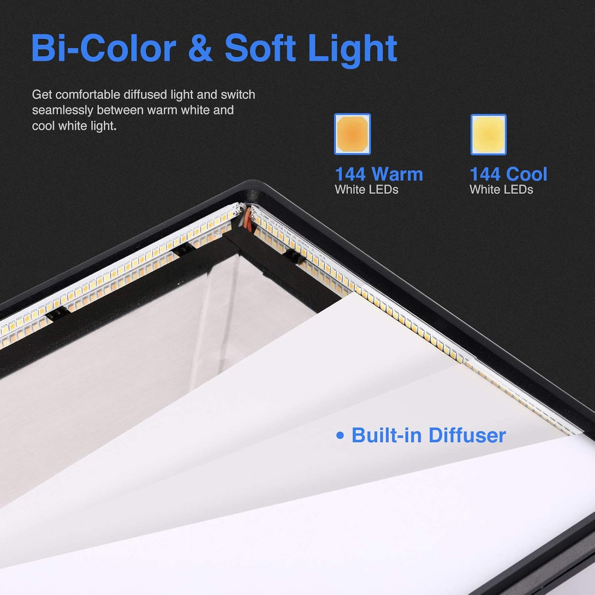 Led-videoverlichting – Led-paneel – Videolicht – Studiolamp – Fotolamp – Set Van 2 Dimbare Tweekleurige 18 Inch Panelen Met Statieven En Afstandsbediening – 3200K Tot 5600K – CRI97+ En Tot 4800 Lux