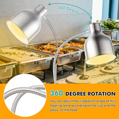 YJINGRUI Vrijstaande warmtelamp voor levensmiddelen, 250 W, zilver, buffet, levensmiddelen, verwarmingslamp met slang, rekbaar tot 70 cm, voor buffet, keuken, restaurant (enkele gloeilamp)