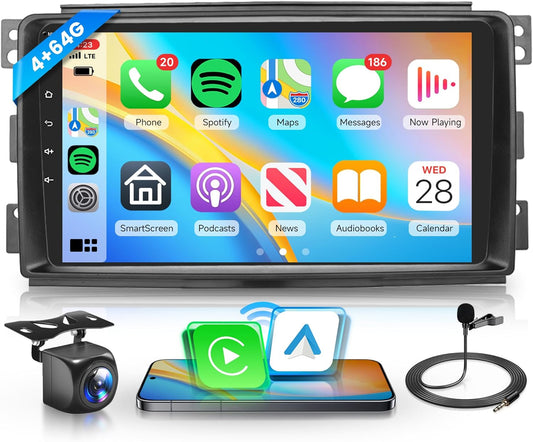 4G+64G Android Car Radio 2 Din for Mercedes Benz Smart Fortwo 451 2005-2010 with Wireless CarPlay Android Car Navi GPS WiFi 9 inch Car Radio with Mirror Link Bluetooth FM/RDS/DAB/SWC - QUORE