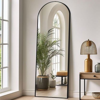 Staande spiegel over heel de lengte, vrijstaande vloerspiegel voor de slaapkamer, woonkamer en entree, ideaal voor elke ruimte, zwart boogframe, 161 x 52 cm