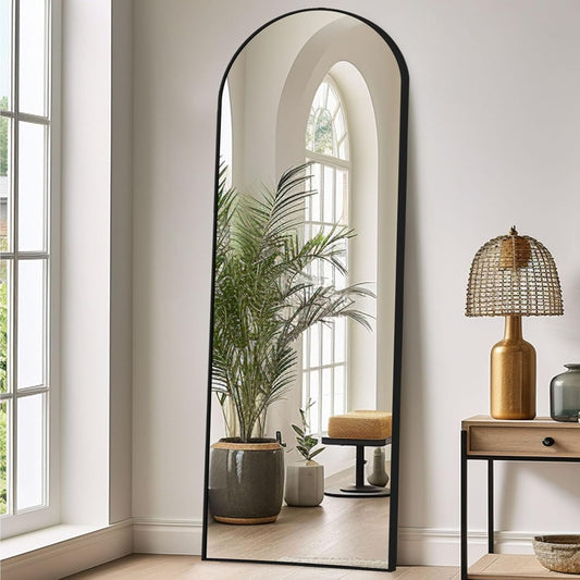 Staande spiegel over heel de lengte, vrijstaande vloerspiegel voor de slaapkamer, woonkamer en entree, ideaal voor elke ruimte, zwart boogframe, 161 x 52 cm