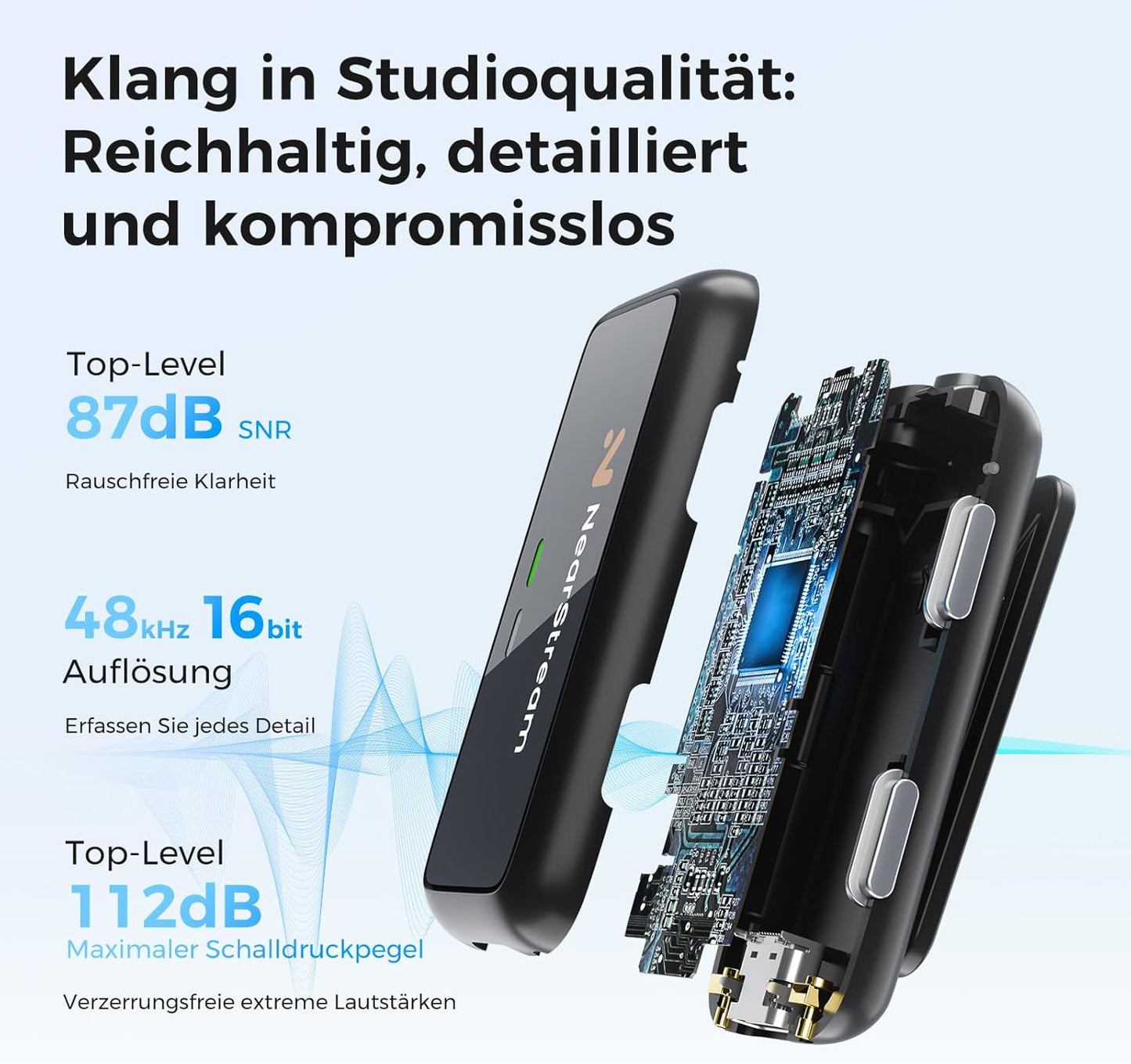 NearStream Draadloze lavalier-microfoon voor Android, iOS, camera, pc, draadloze microfoon voor video-opname, streaming, vlog, interview, 656 ft transmissie, lcd-display, 20 uur batterijduur (AWM20T)