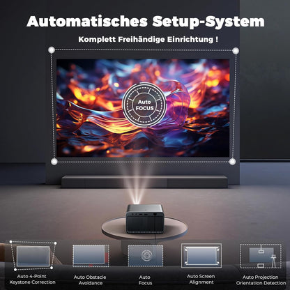 Projector 4K [800+ apps voor Netflix, Browser & Live TV | AI Car Setup & CEC-bediening] Full HD 1080P 1300 ANSI Lisowod Smart Projector met WiFi 6, Bluetooth 5.2, Dolby Audio, Home Cinema & Outdoor