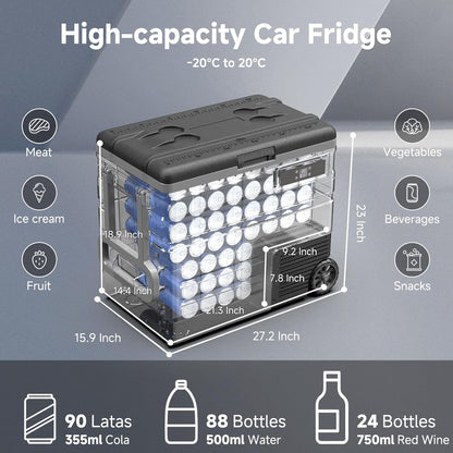 AAOBOSI Compressor-koelbox, 65 liter, koelbox auto met wifi-app-bediening, 12/24 V en 100-240 V, elektrische koelbox tot -20 °C, voor auto, vrachtwagen, boot, camper, camping