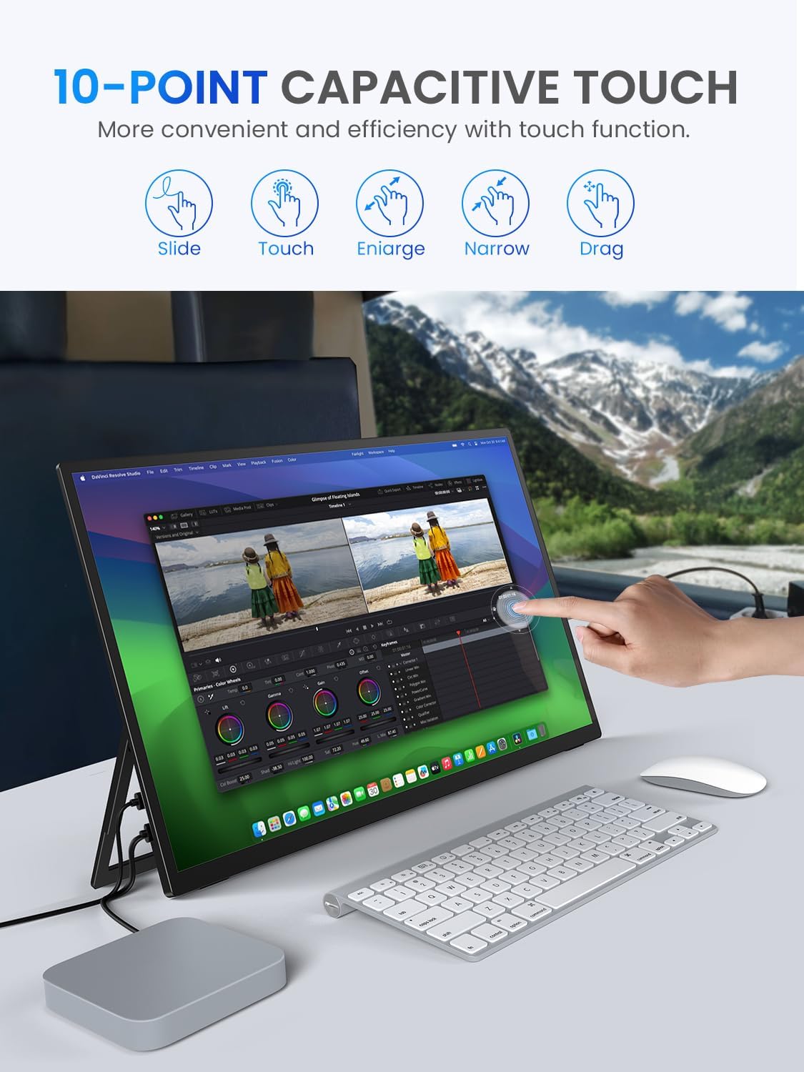 UPERFECT 18,5 Inch 120Hz Touchscreen Draagbare Monitor FHD 1080P Oogverzorging Scherm met Geïntegreerde Beugel USB C Mini HDMI voor PC Laptop Xbo Switch, Metalen Behuizing, VESA-compatibel